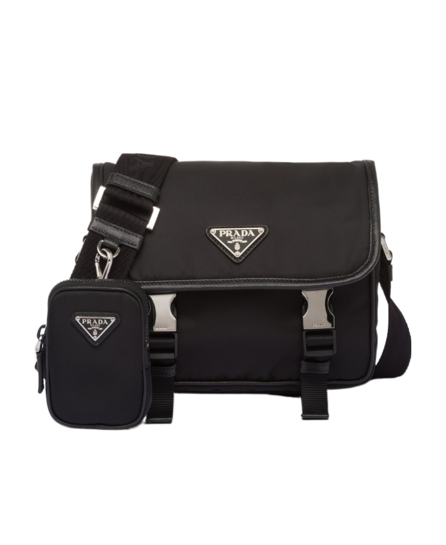 Prada Re-nylon And Saffiano Leather Shoulder Bag In Black