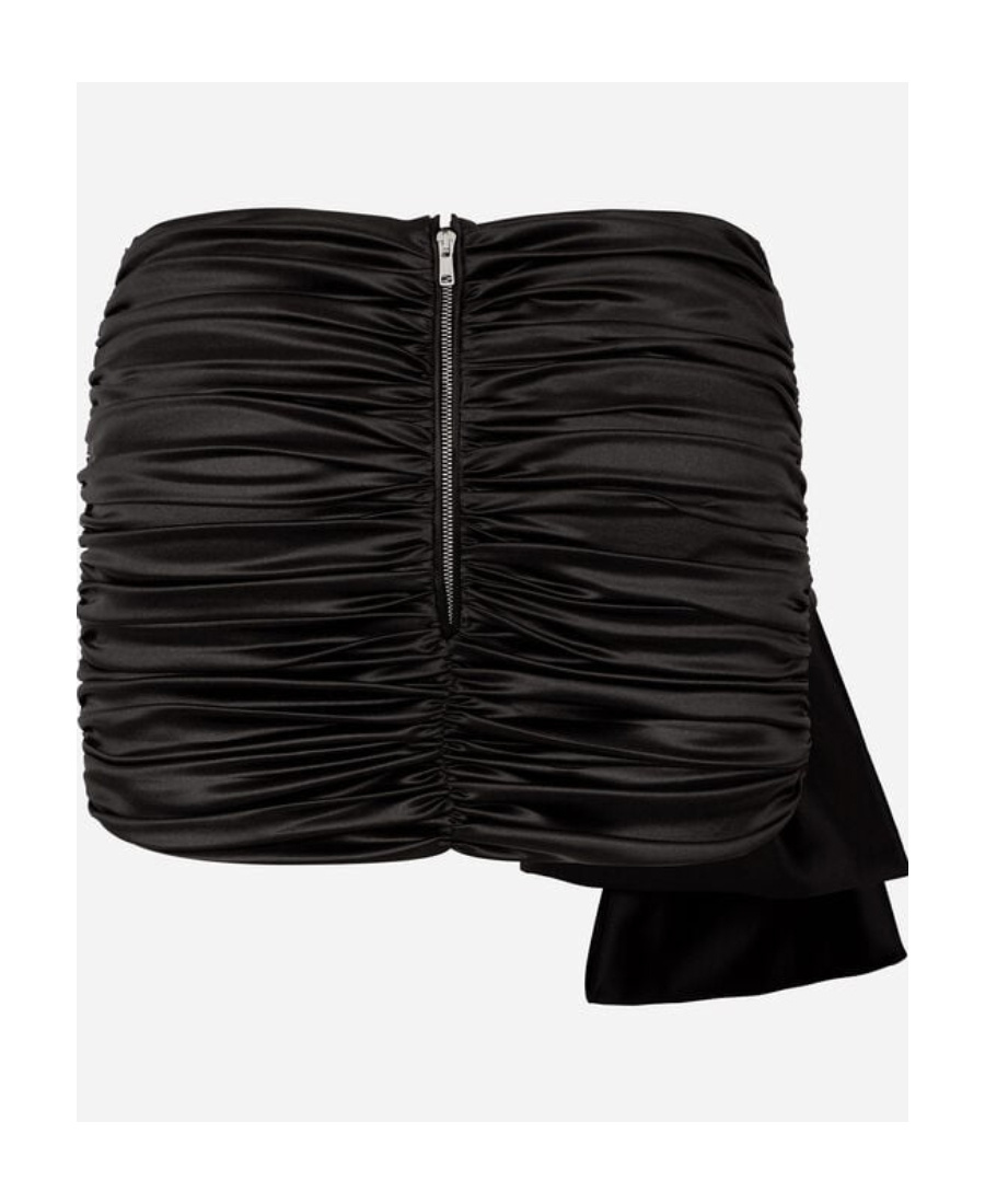 Dolce & Gabbana Short Draped Satin Skirt With Side Bow In Black