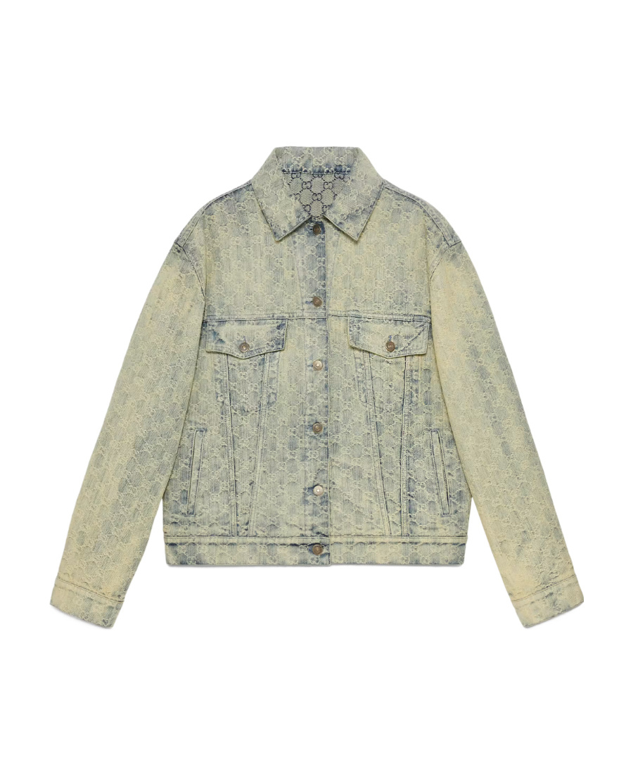 Shop Gucci Gg Jacquard Denim Jacket In Nude
