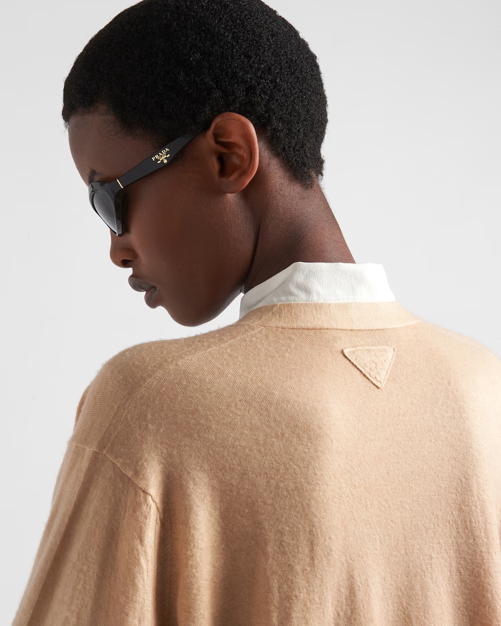Prada Triangle-logo Cashmere Cardigan In Nude