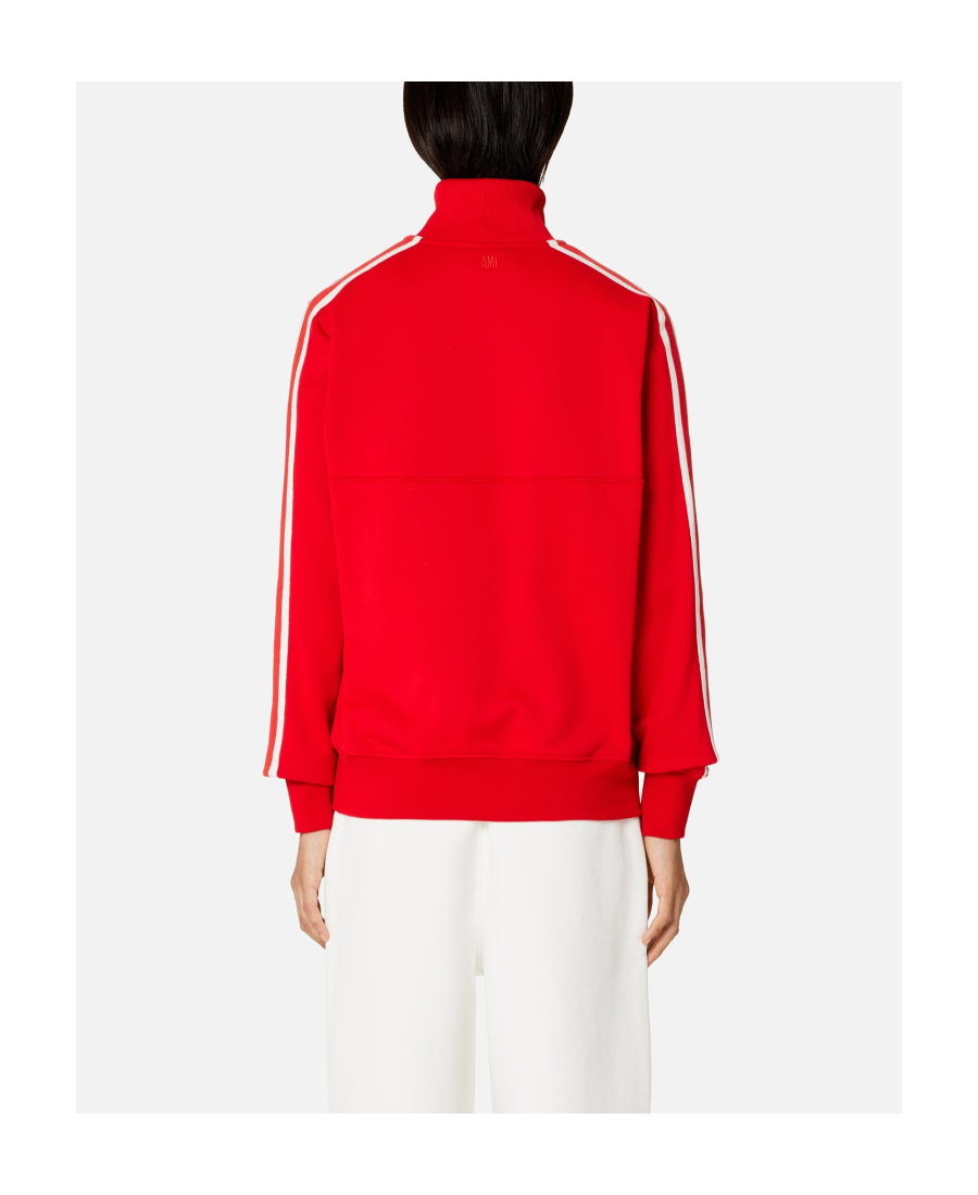 Ami Alexandre Mattiussi Striped Short-zip Pullover Sweatshirt In Red