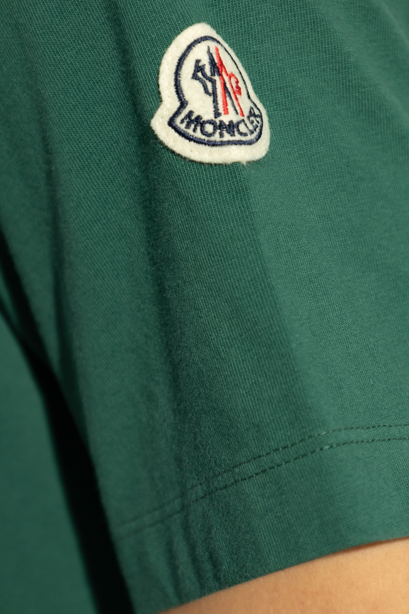 Moncler Cotton Embroidered Logo Graphic Tee In Green