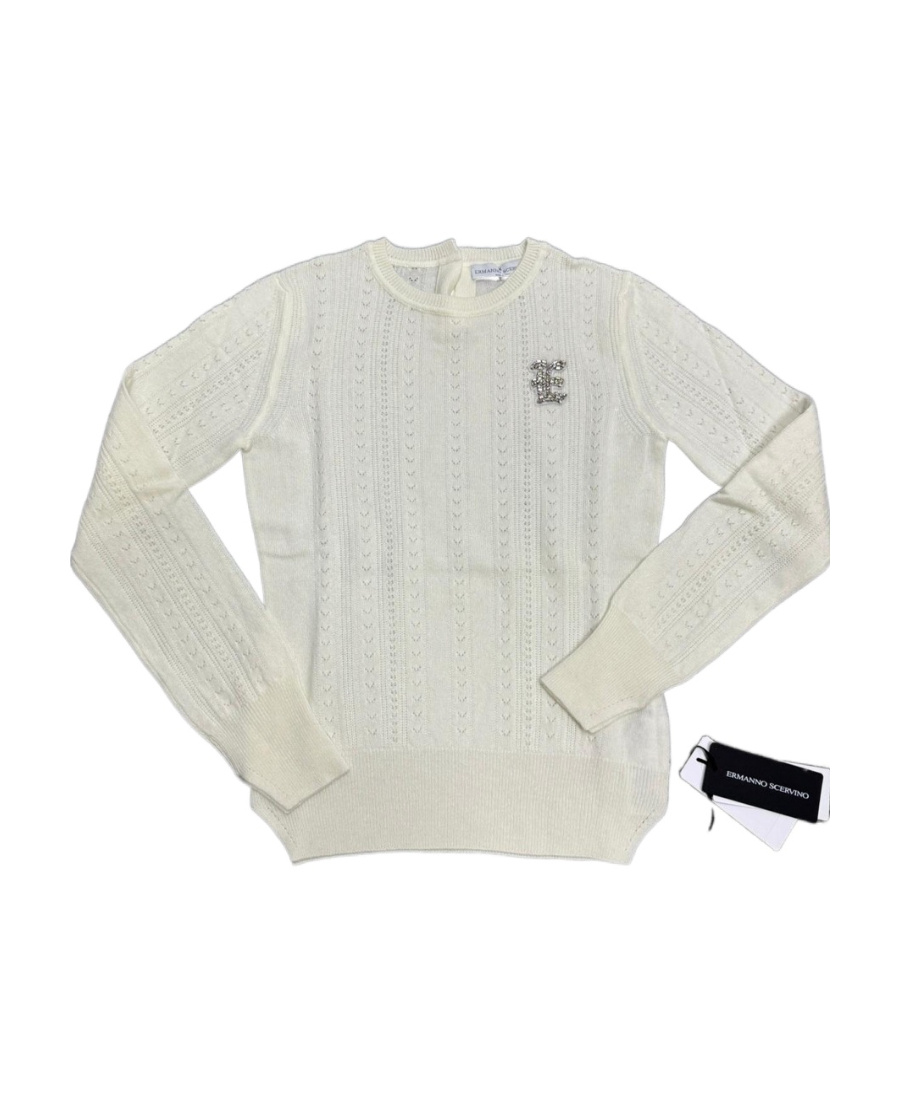 Ermanno Scervino Round-neck Long-sleeved Sweater In White