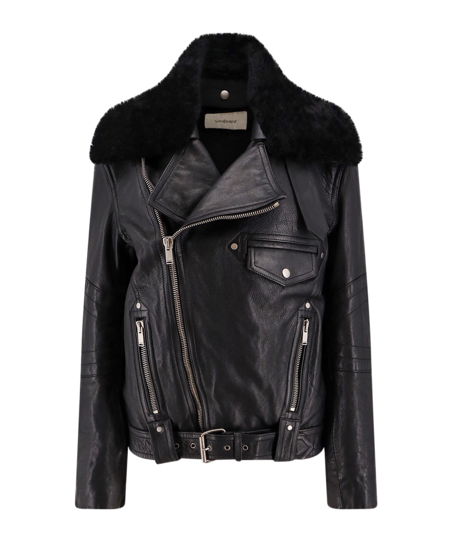 Saint Laurent Biker Jacket In Vintage Leather And Shearling In Black