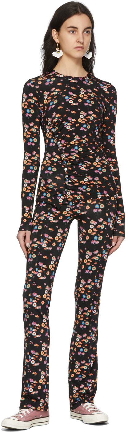 Rabanne Multicolored Pattern Printed Long-sleeved T-shirt In Black