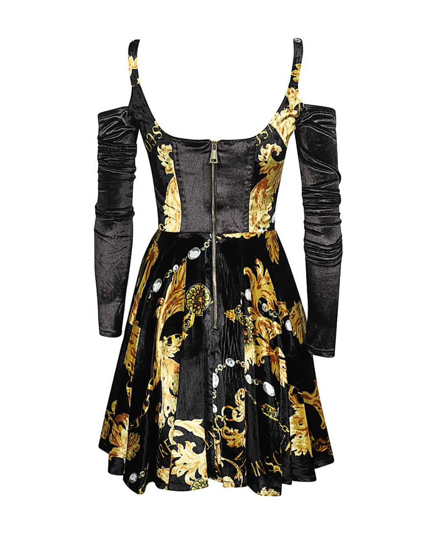 Versace Jeans Chain Couture Long-sleeved Corset Dress In Black