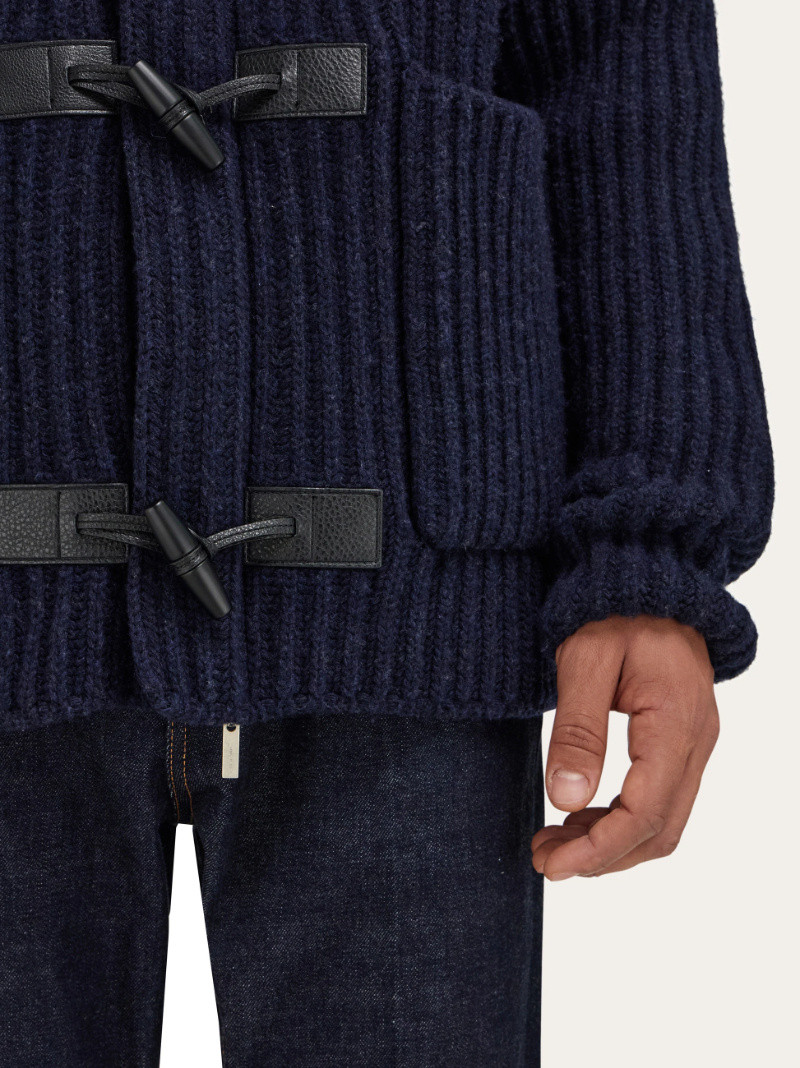 Ferragamo Wool Blend Duffle Coat In Blue