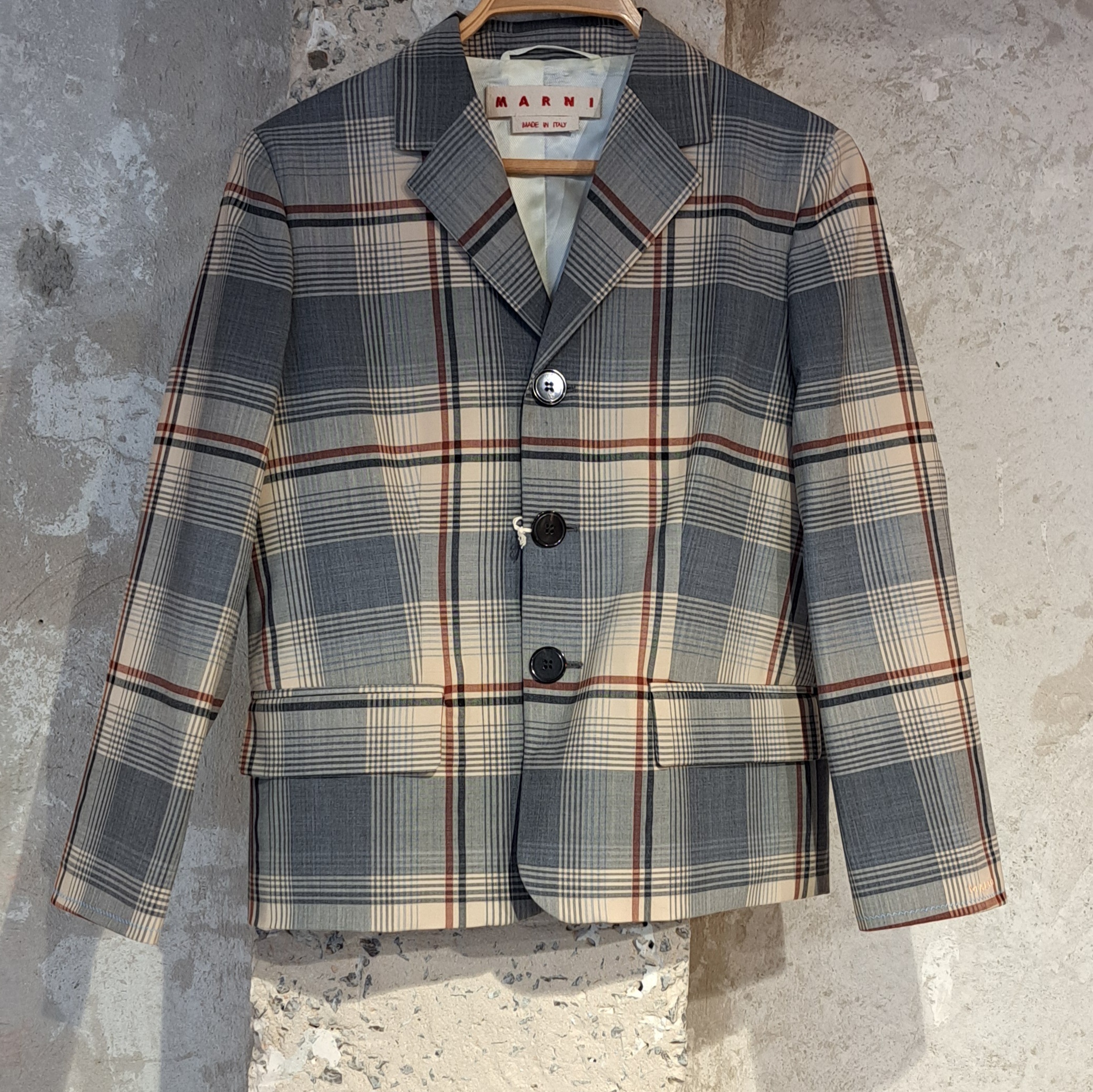 Shop Marni Plaid-check Blazer In Gray