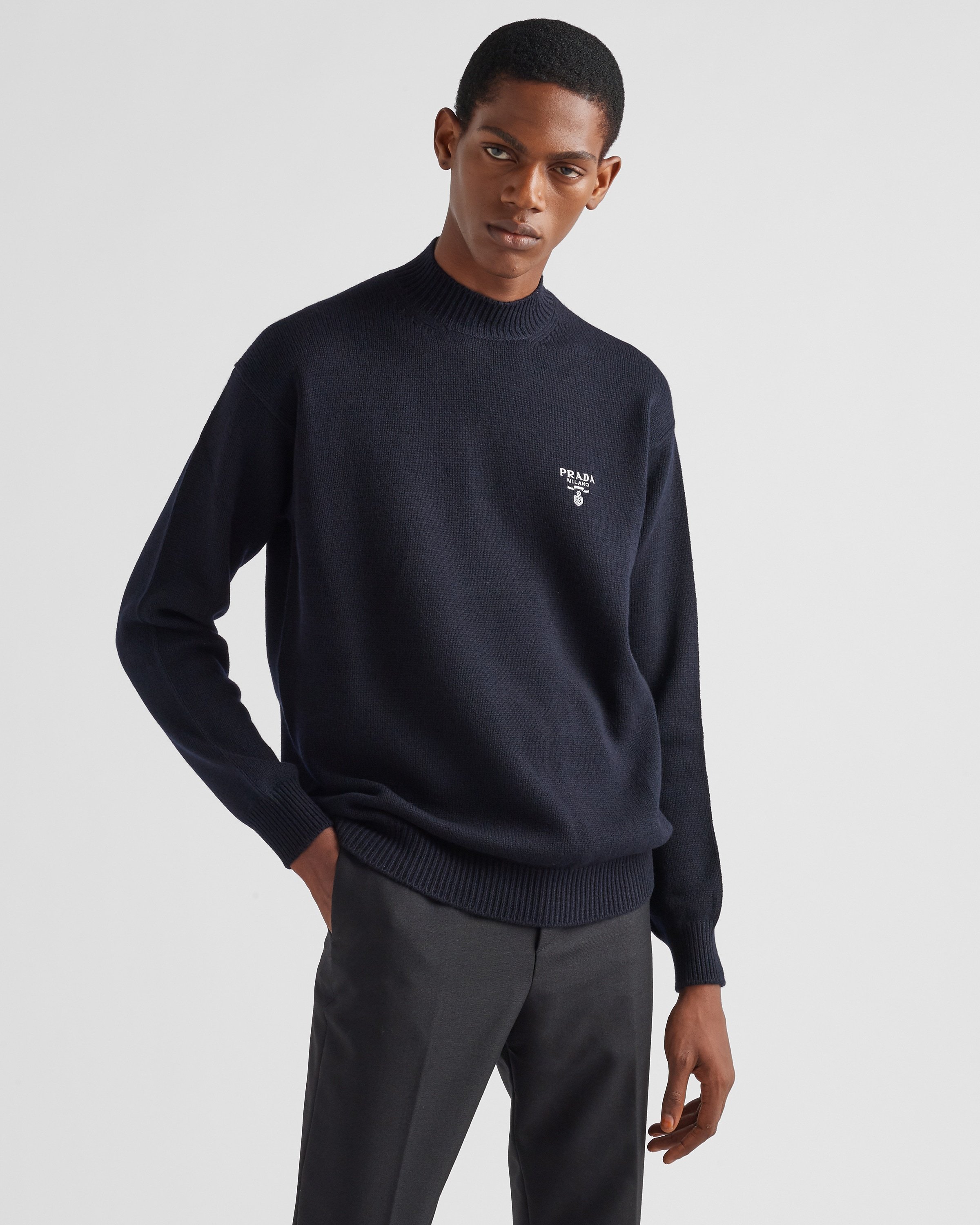 Prada Glitter Logo Intarsia Jumper In Blue