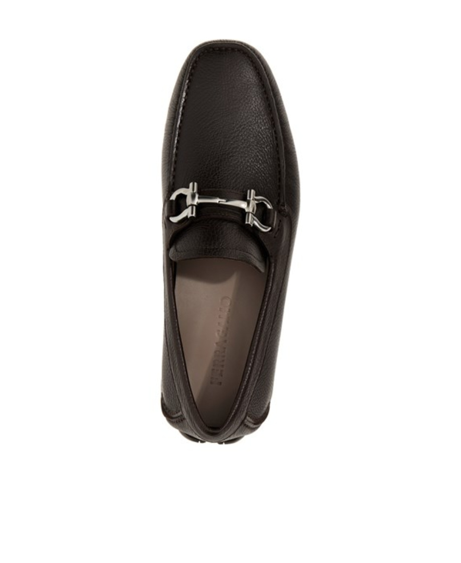 Ferragamo Men Parigi Gancini Leather Drivers Loafers Pebbled T Moro In Black