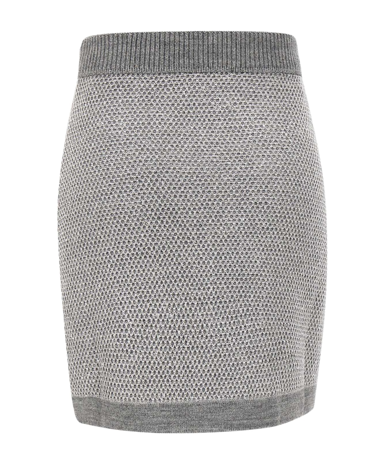 Elisabetta Franchi Short Knitted Skirt With Sequins In Gray