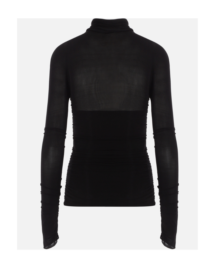 Saint Laurent Semi-sheer Roll-neck T-shirt In Black