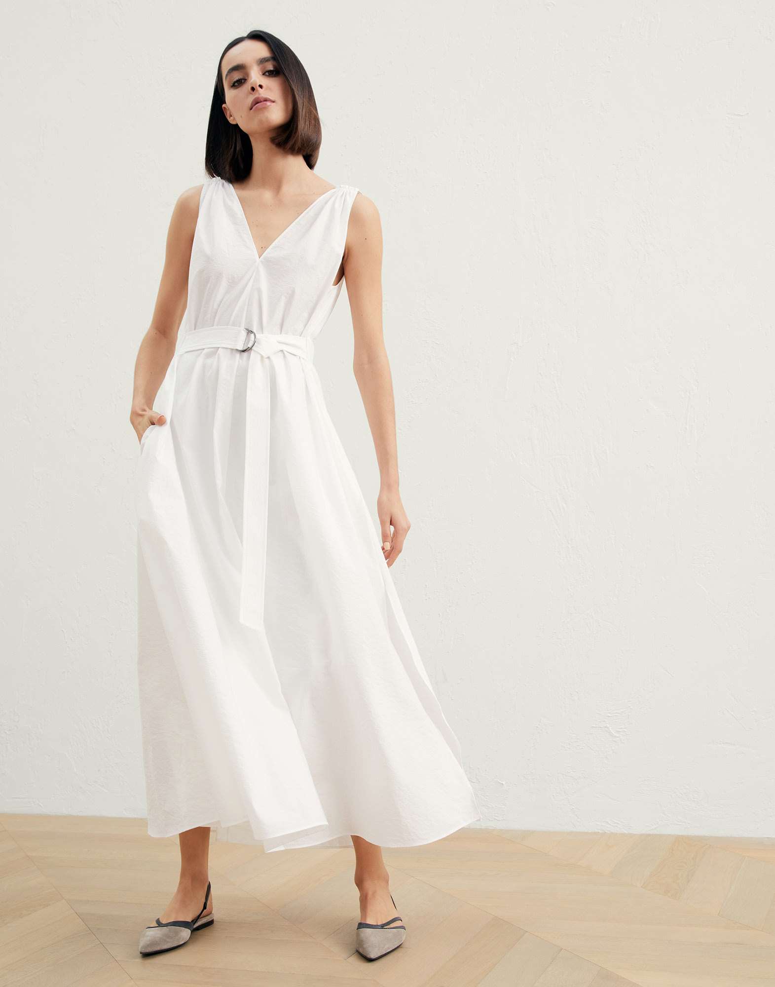 Brunello Cucinelli Women Poplin Dress In White