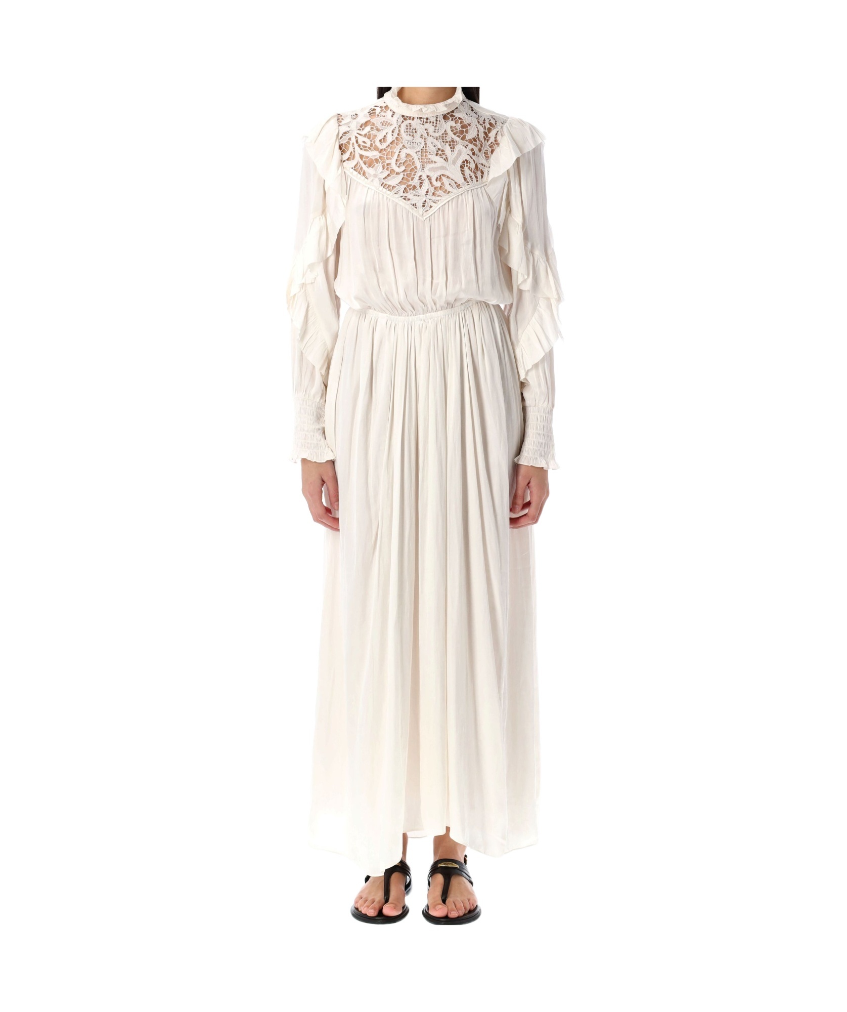 Isabel Marant Long Dress With Lace And Ruffles In White