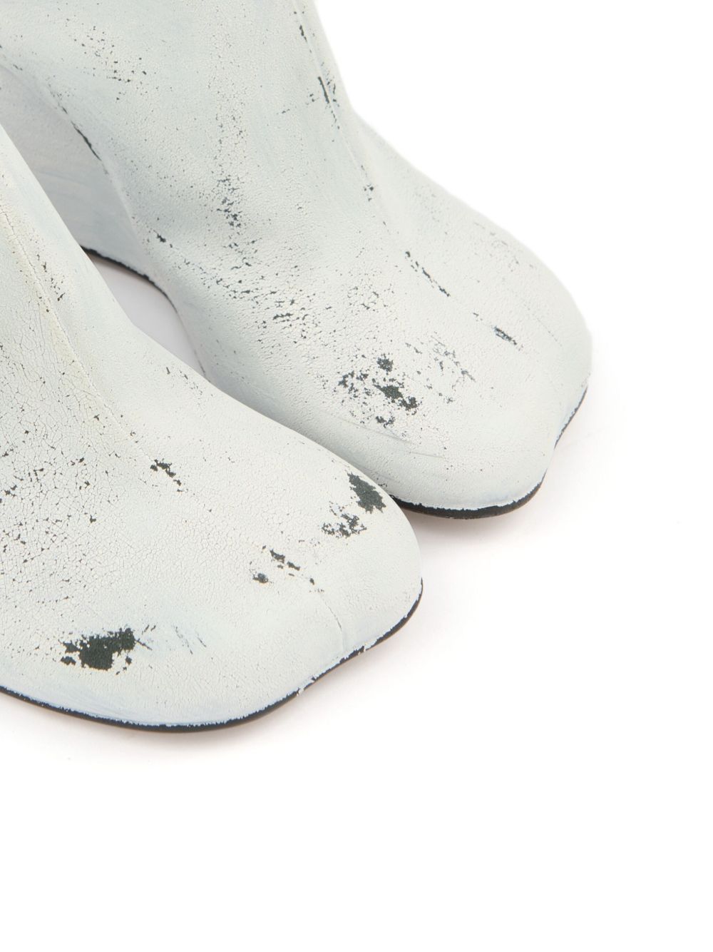 Mm6 Maison Margiela Distressed Leather Wedge Heel Slippers In Black And White