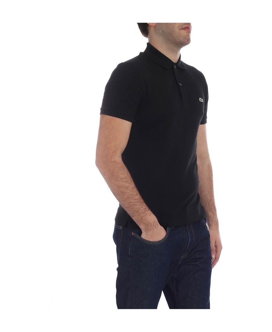 Lacoste Stretch Pique Short-sleeve Slim Fit Polo Shirt In Black