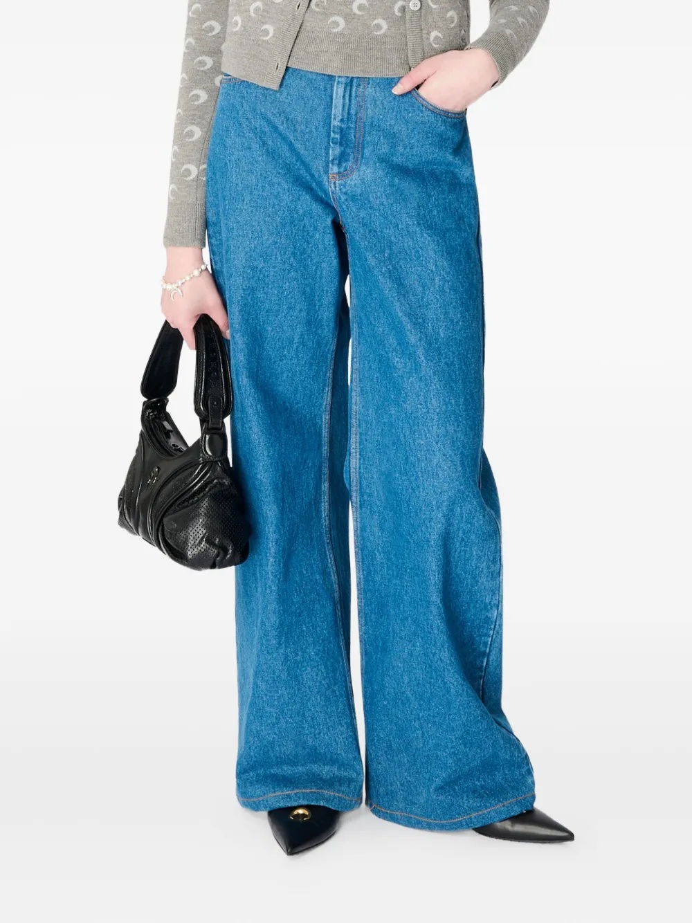 Marine Serre Loose Fit Jeans In Moon Laser Wash In Blue