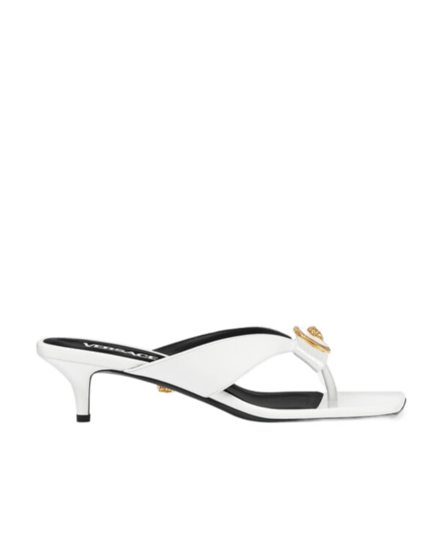 Versace Woman Thong Sandal Off White Size 7 Calfskin In White
