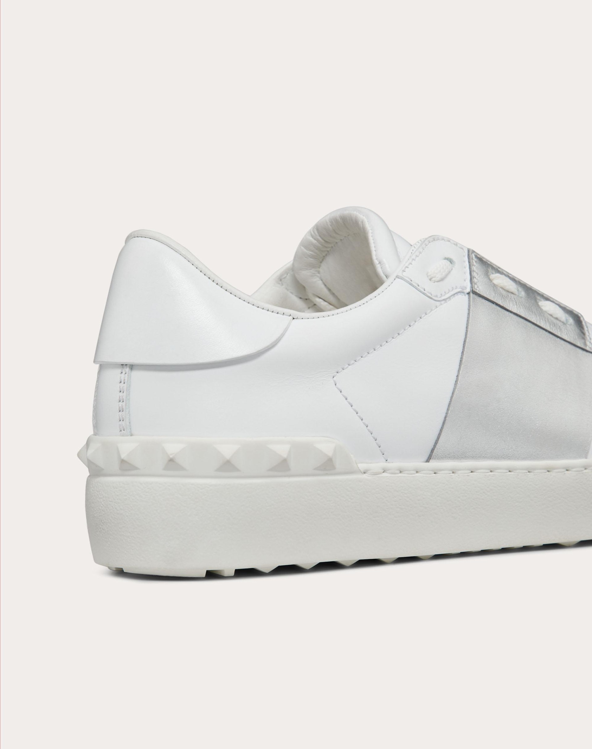 Shop Valentino Open Sneaker With Metallic Stripe In White