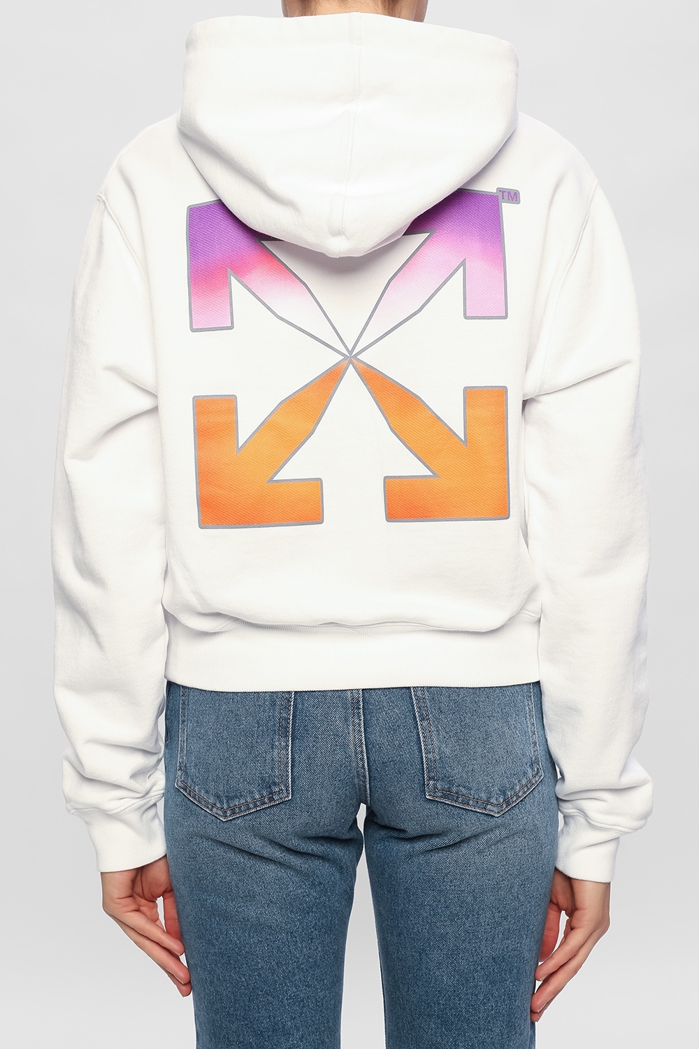 Off-white Arrow Logo Cotton Hoodie In White