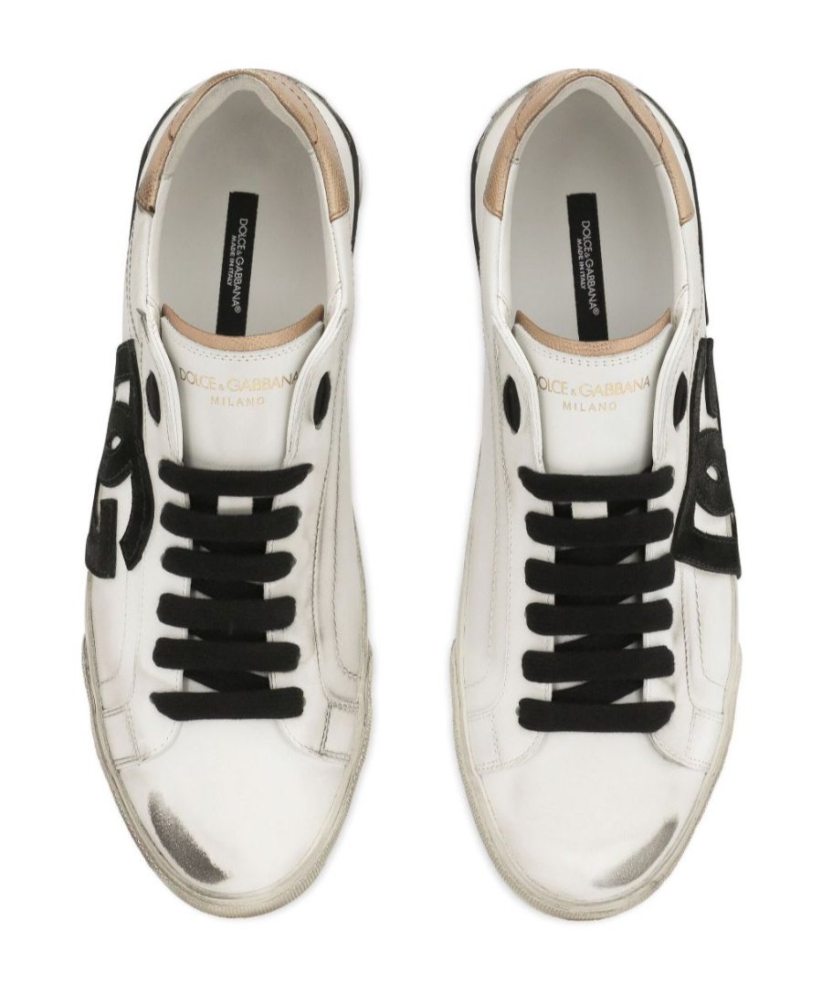 Dolce & Gabbana Portofino Leather Sneakers In White