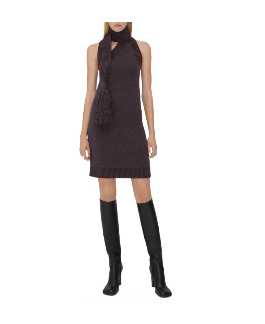 Bottega Veneta Wool Mini Dress W/ Scarf In Black