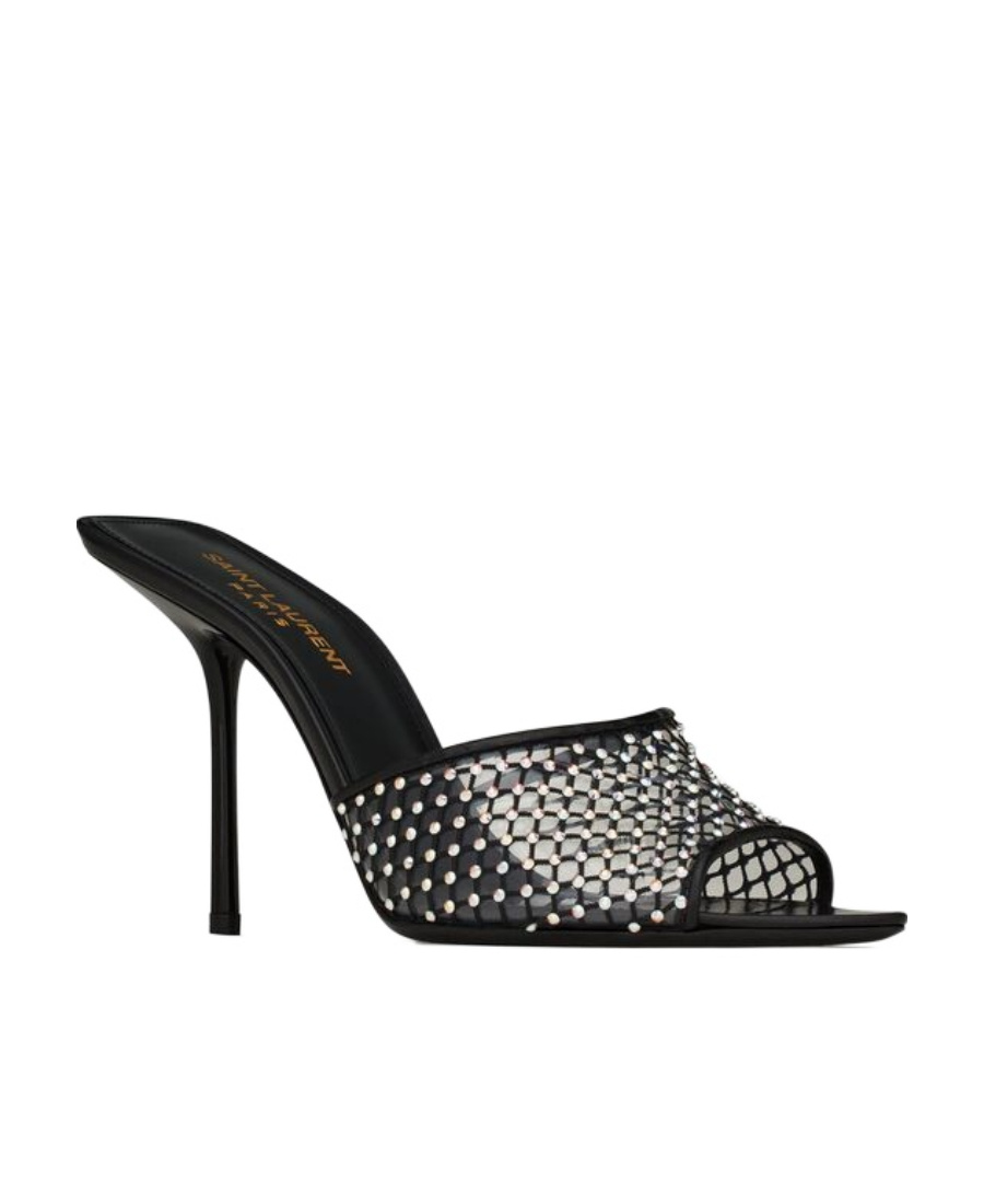 Saint Laurent Crystal-embellished Leather Mules In Black
