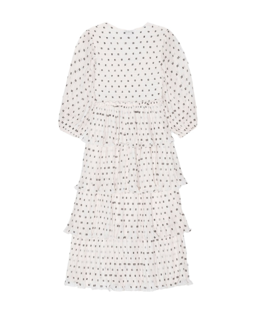 Ganni Monogram-print Pleated Midi Dress In White
