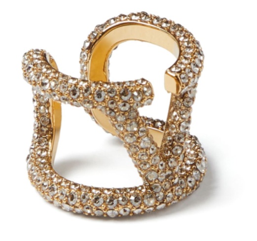 Valentino Crystal-embellished Vlogo Ring In White