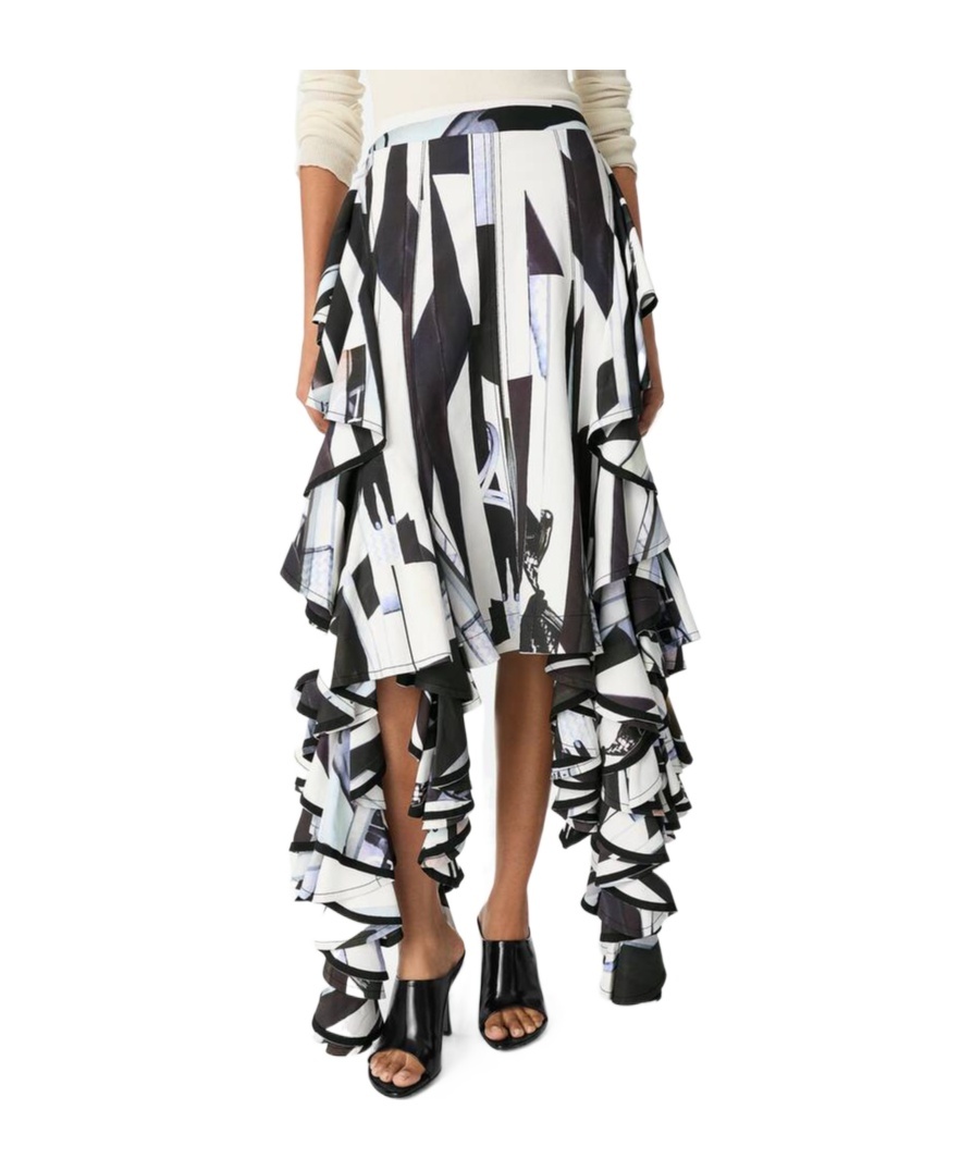 Bottega Veneta Printed Ruffle Skirt In Black