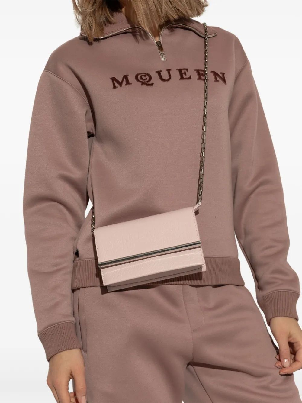 Alexander Mcqueen Lambskin Crossbody Bag With Metal Bar Accent In Nude