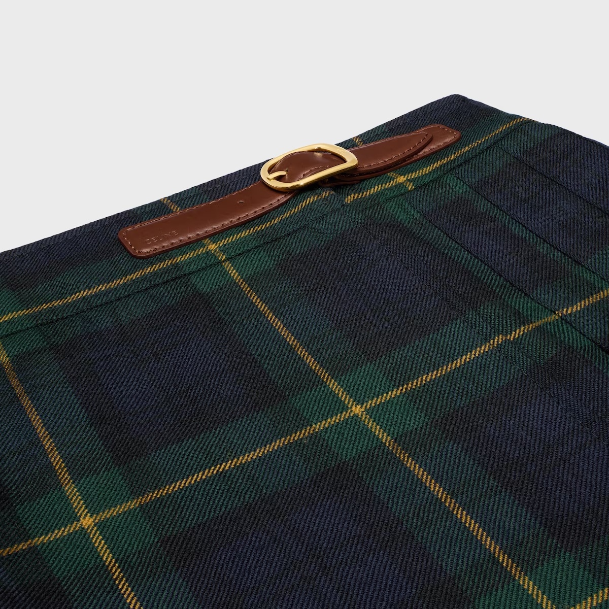 Celine Kilt Mini Skirt In Tartan Wool In Green