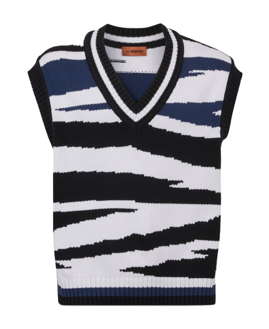 Missoni Knitwear With V-neckline And Striped Pattern In Black