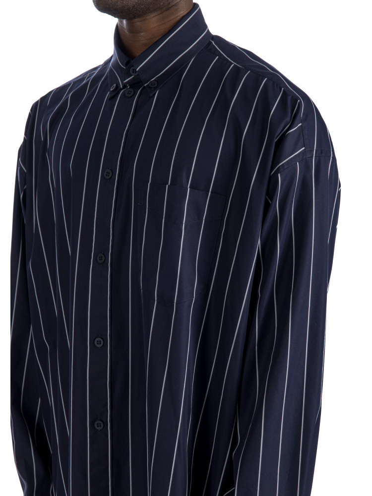 Balenciaga Striped Oversized Cotton Blend Shirt In Black