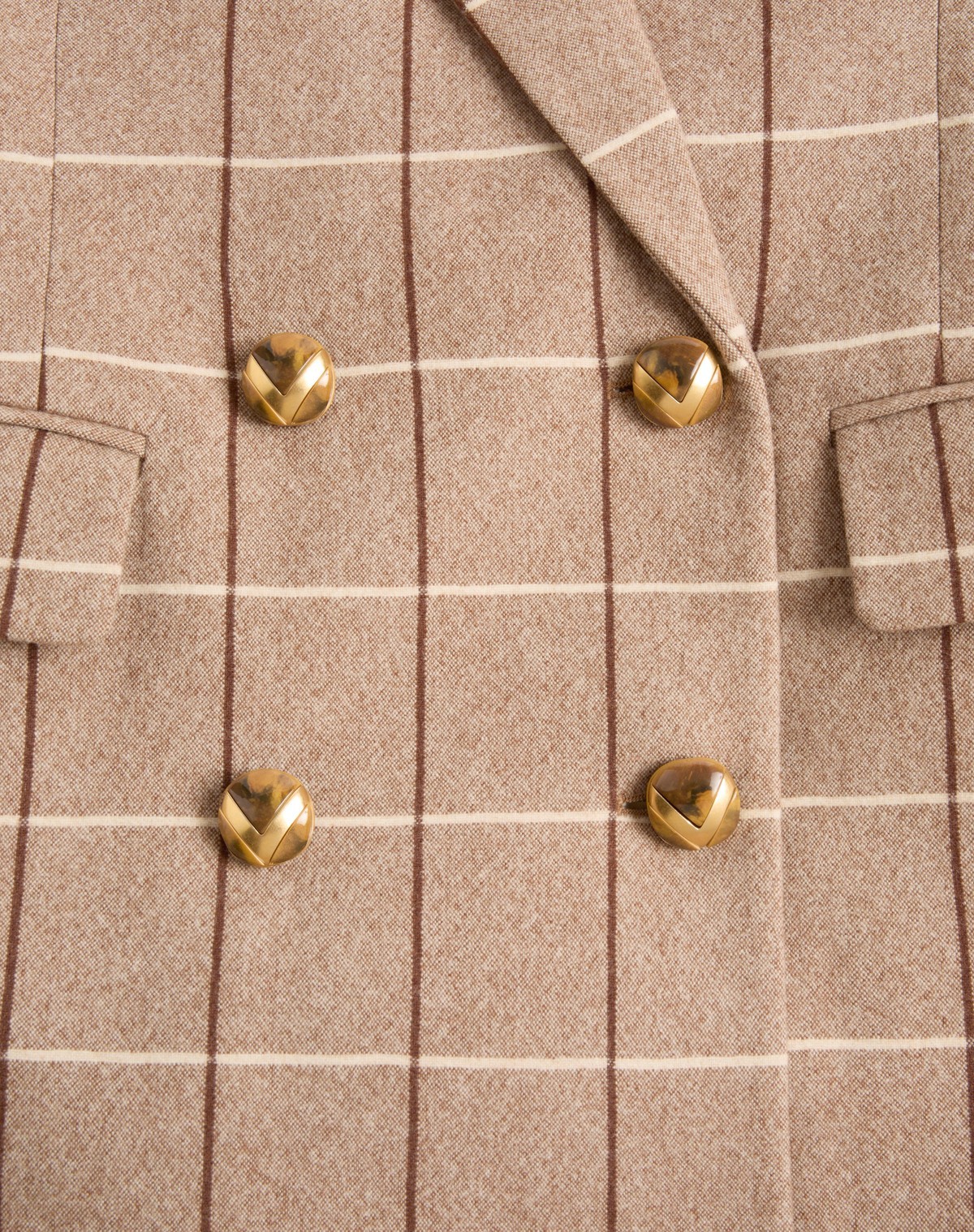 Valentino Windowpane-check Double-breasted Blazer In Brown
