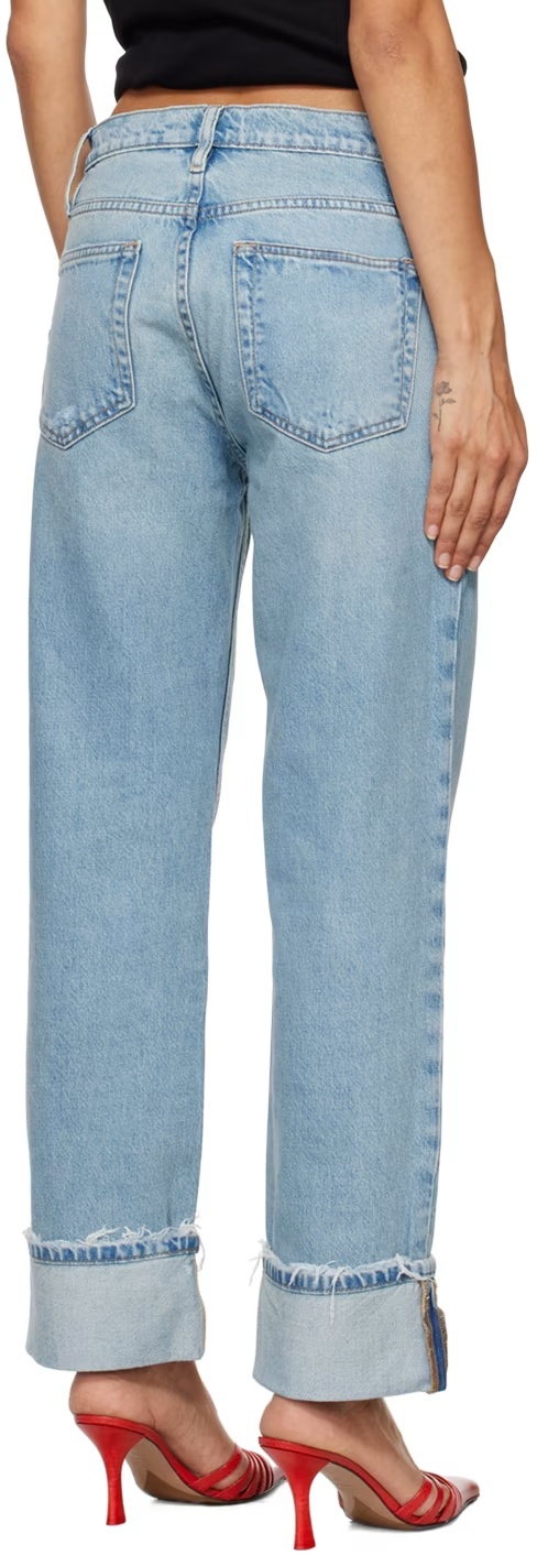 Frame Faded Cuffed Jeans Pants In Blue