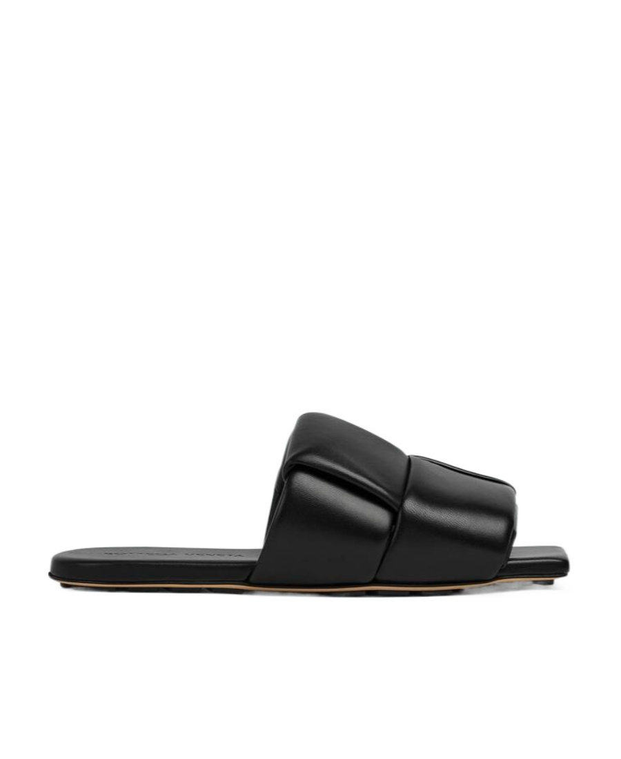Bottega Veneta Patch Flat Mules In Padded Intreccio Leather In Black