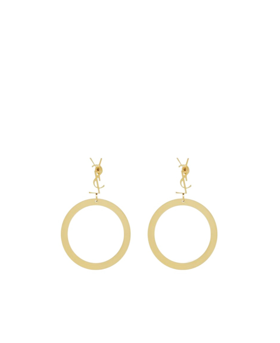 Saint Laurent Cassandre Pendant Hoop Earrings In Yellow
