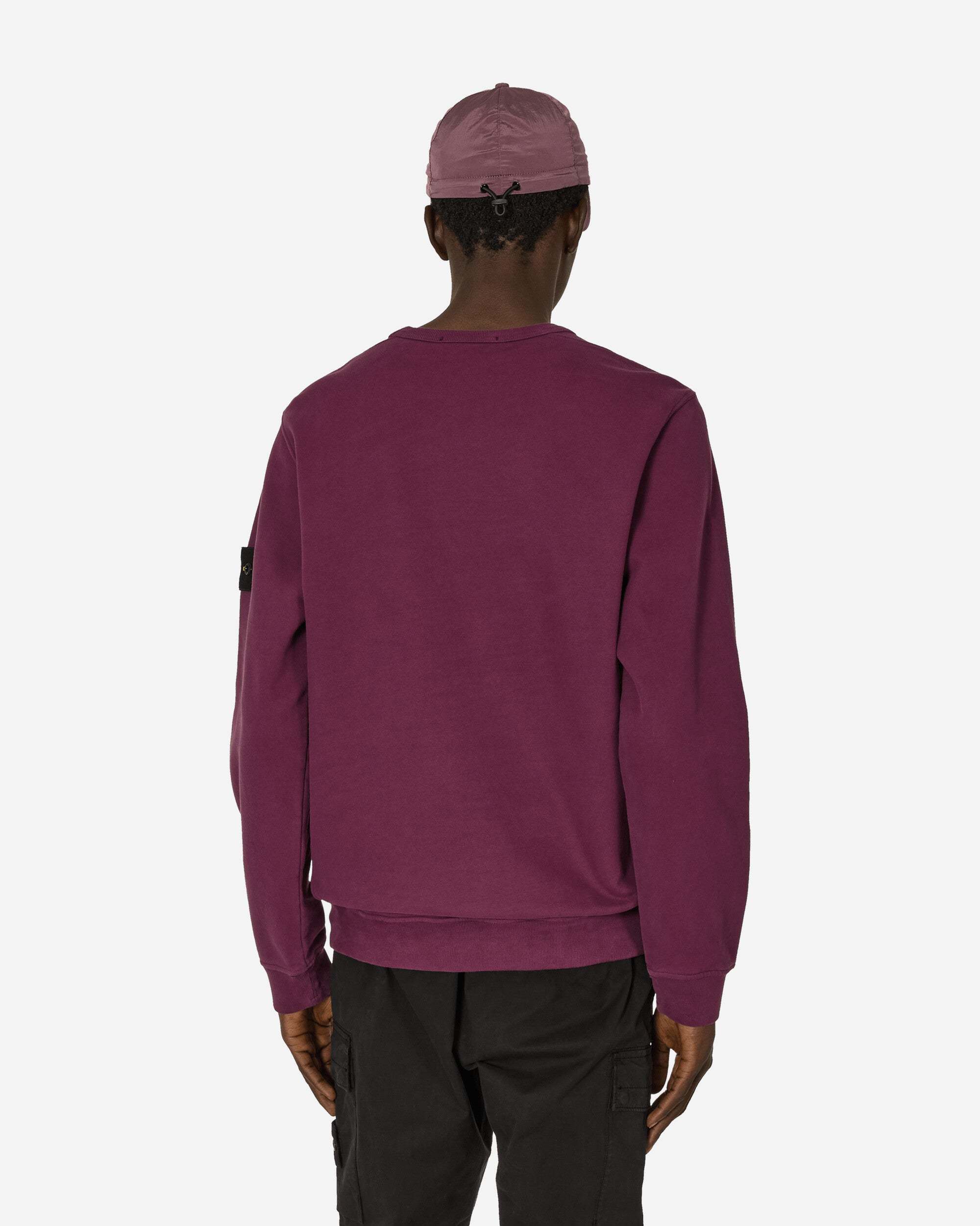 Stone Island Men Burgundy Brushed Organic Cotton Crewneck Sweatshirt In Red