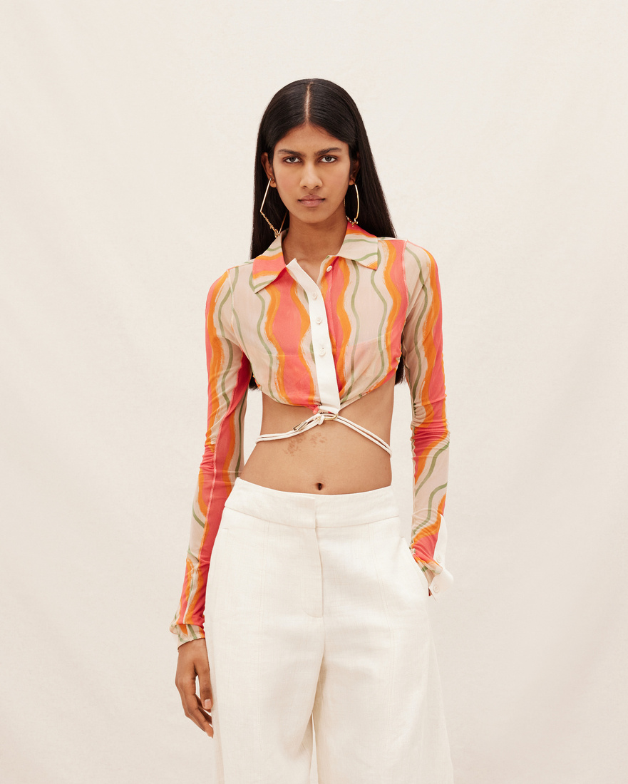 Jacquemus Mesh Long-sleeve Shirt In Nude