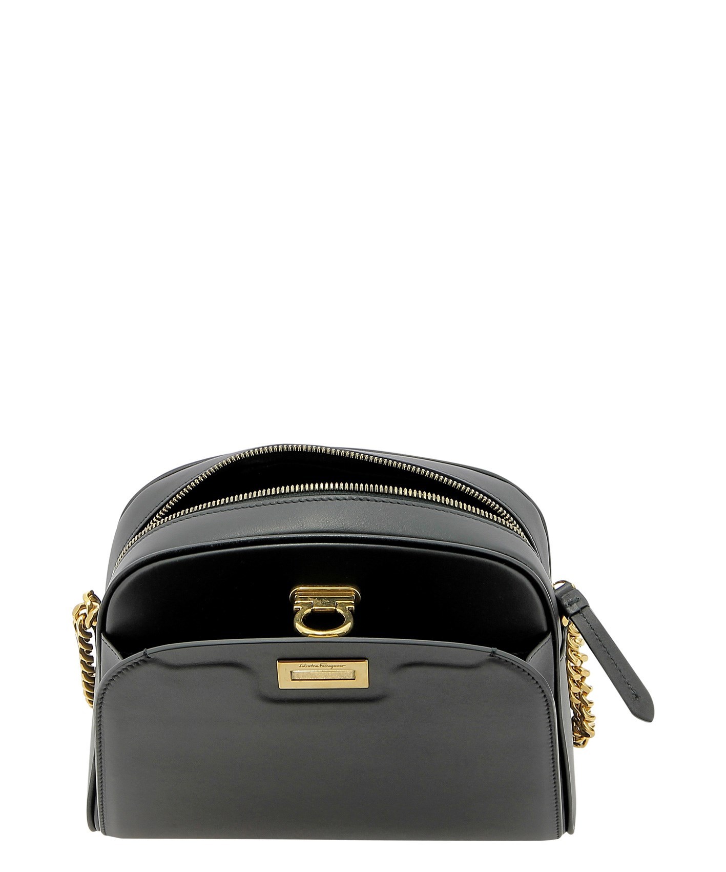 Ferragamo Gancini Detail Embossed Cross-body Bag In Black