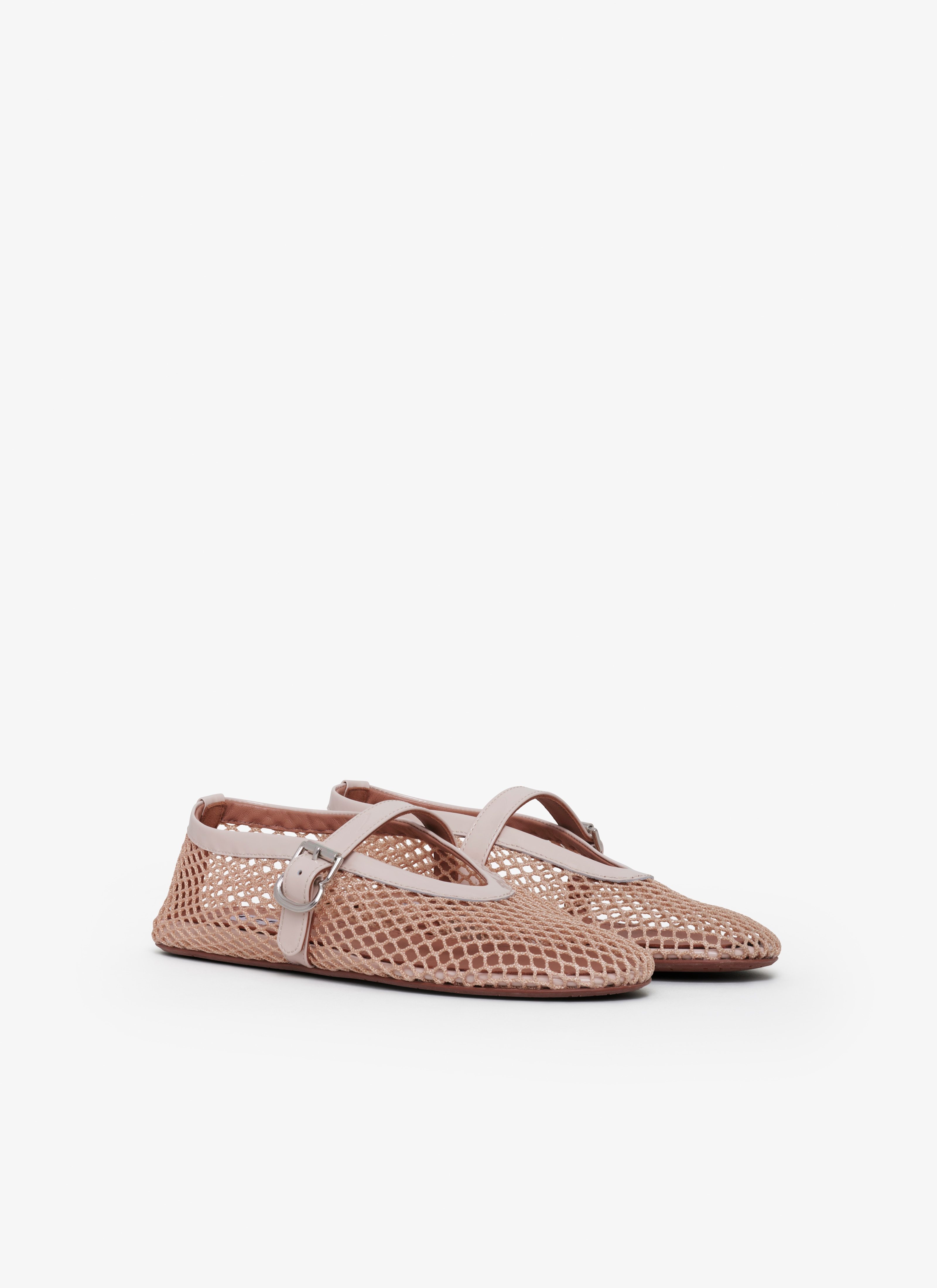 Shop Alaïa Fishnet Ballerina Shoes In Nude