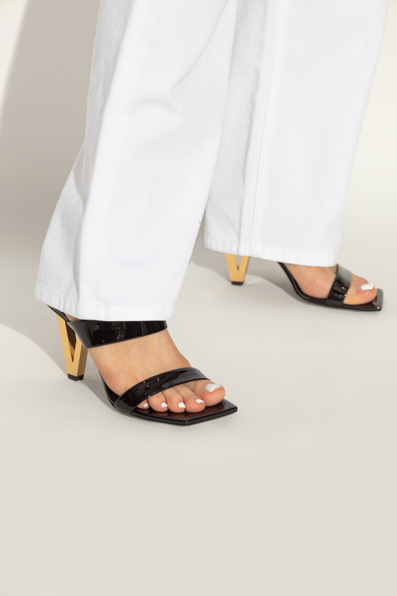 Versace Square-headed High-heeled Sandals In Black