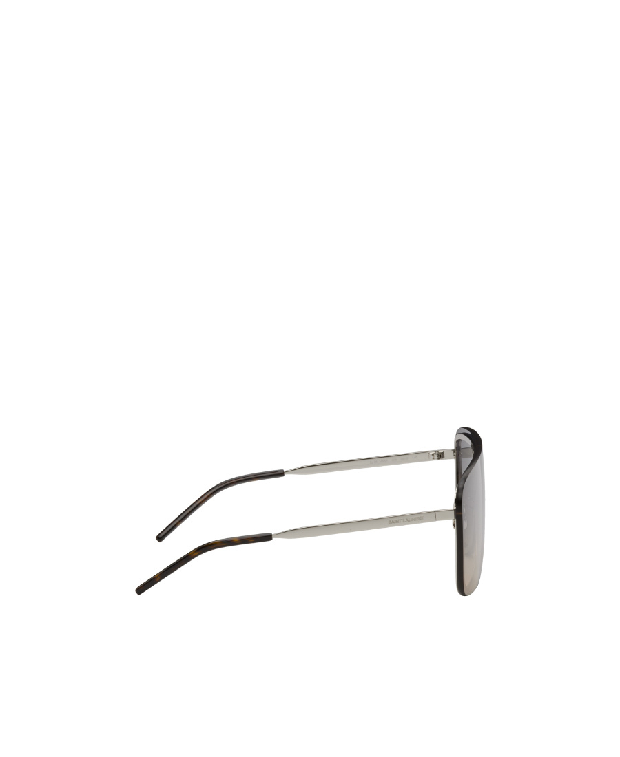 Saint Laurent Logo Shield Metal Frame Sunglasses In Gray