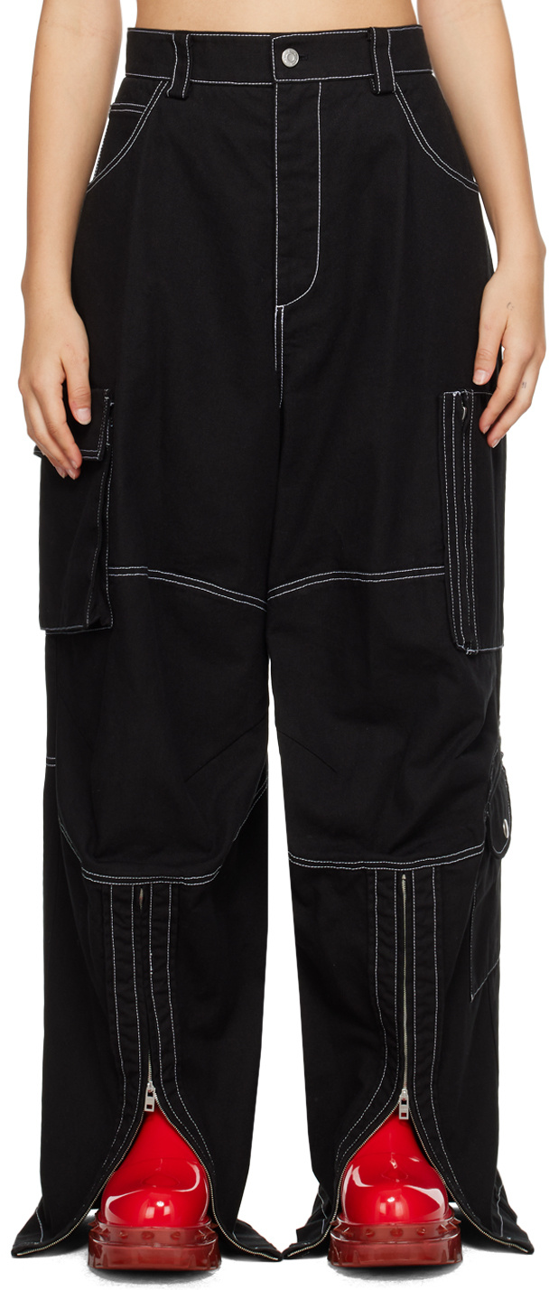 We11 Done Contrast-stitch Biker Pants In Black