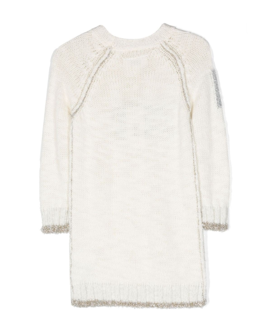 Mm6 Maison Margiela Logo-print Long-sleeve Kntited Dress In White