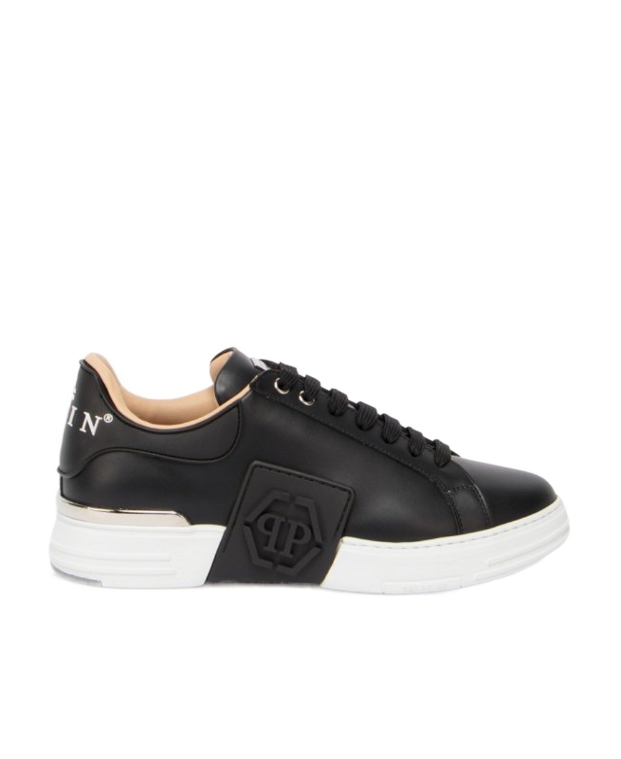 Philipp Plein Leather Sneakers With Distinctive Logo Detail In Black