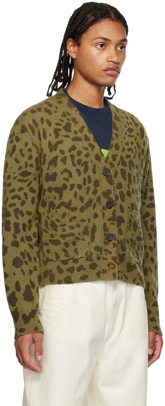 We11 Done Khaki & Brown Leopard Cardigan In Green