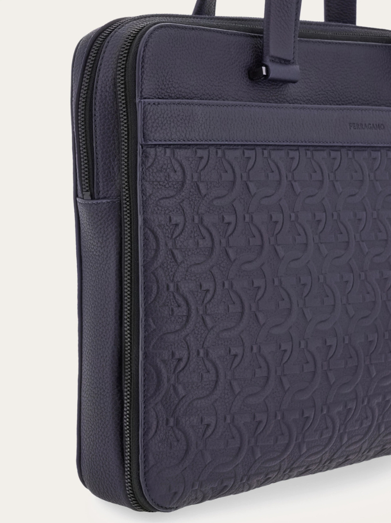 Ferragamo Embossed Gancini Briefcase (s) In Blue