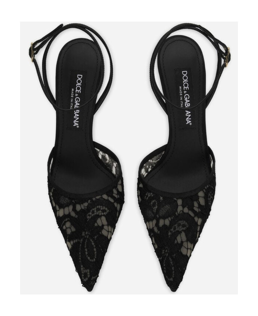 Dolce & Gabbana Pointed-toe Lace-panelled Pumps In Black